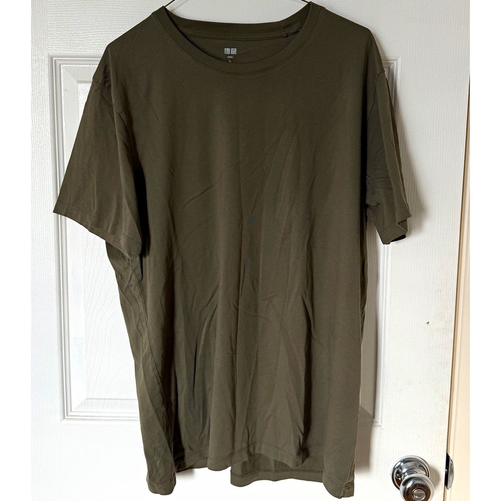 Uniqlo SUPIMA Men's Green Solid Crew Neck Short Sleeve Regular Size XL T-Shirt